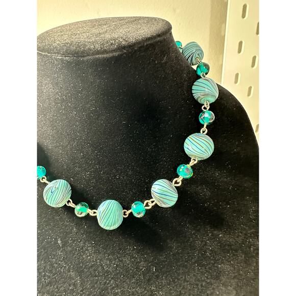 Murano-Style Lampwork Glass Necklace - Vibrant Layered Hand Twisted Beads - Picture 4 of 6